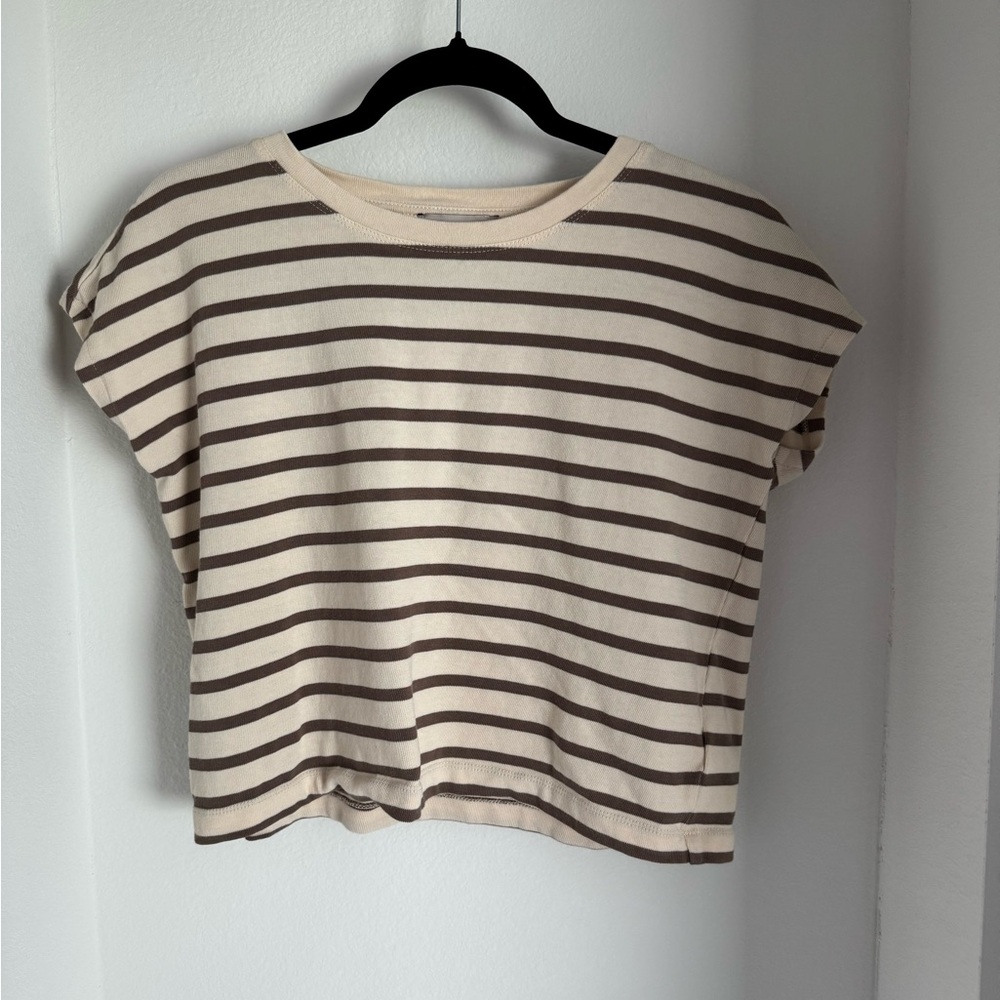 Martha Stewart Cream and Brown Striped Tee size m